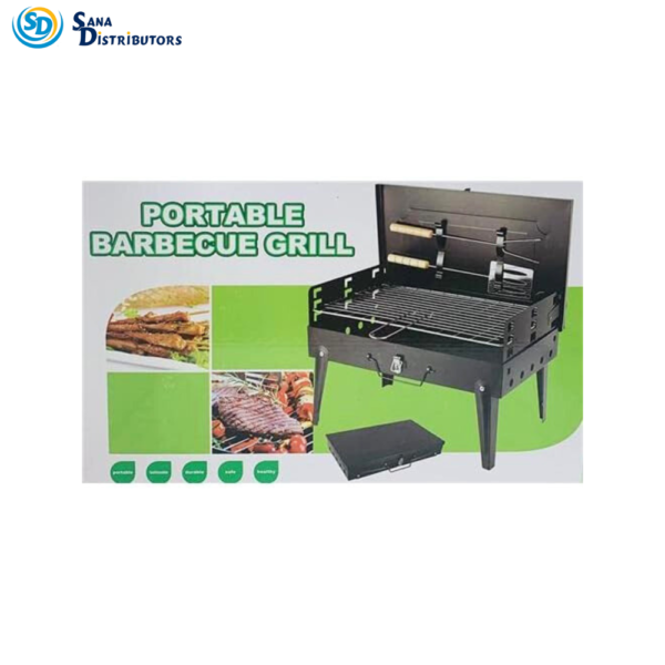 A portable charcoal barbecue grill.