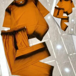 A casual loungewear set consisting of a short-sleeved top and long pants.